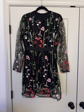 Embroidered Floral Black Dress